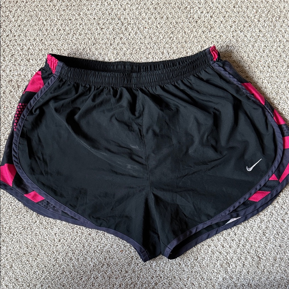Nike Women's Dri-Fit Black and Hot Pink Tempo Running Shorts Size M